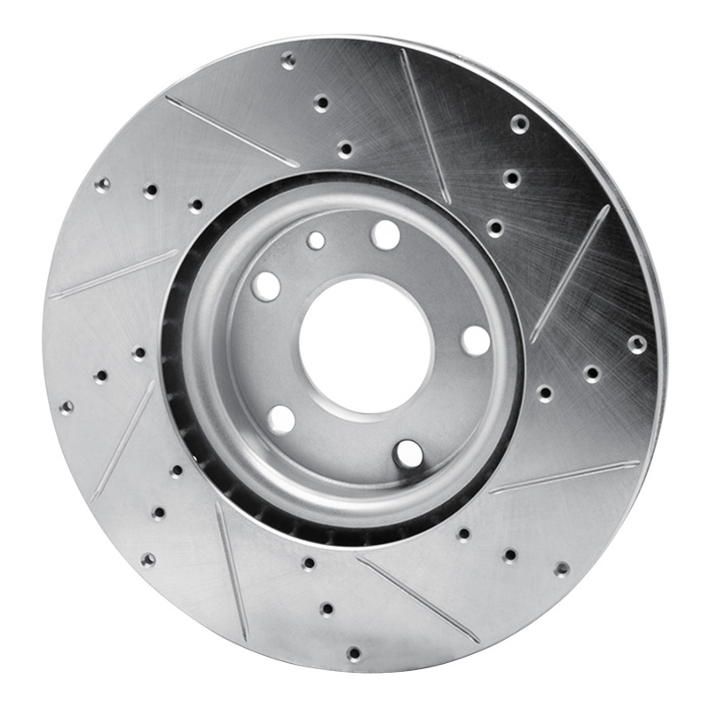 Chevrolet Corvette Brake Rotor (1) - Front Left - R1 Concepts - Drilled & Slotted - Silver - `14-`19